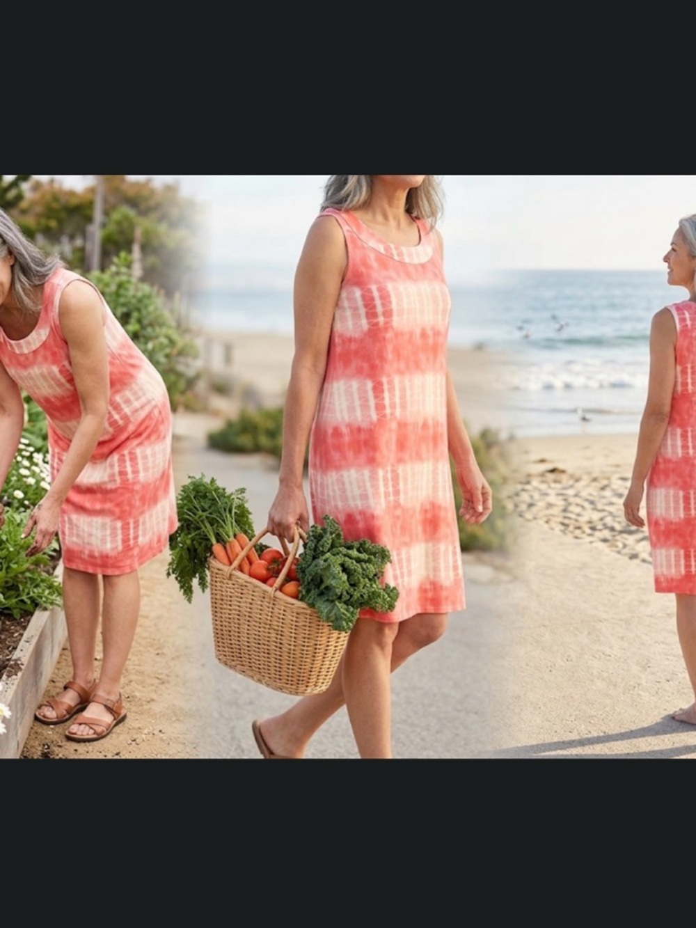 Chico’s Coral Pink Shibori Tie Dye Sleeveless Shift Dress Size 1 Medium Coastal
